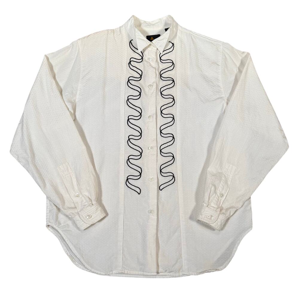 Vintage Liz Sport Petite Blouse Womens Small White Button Up Textured Top